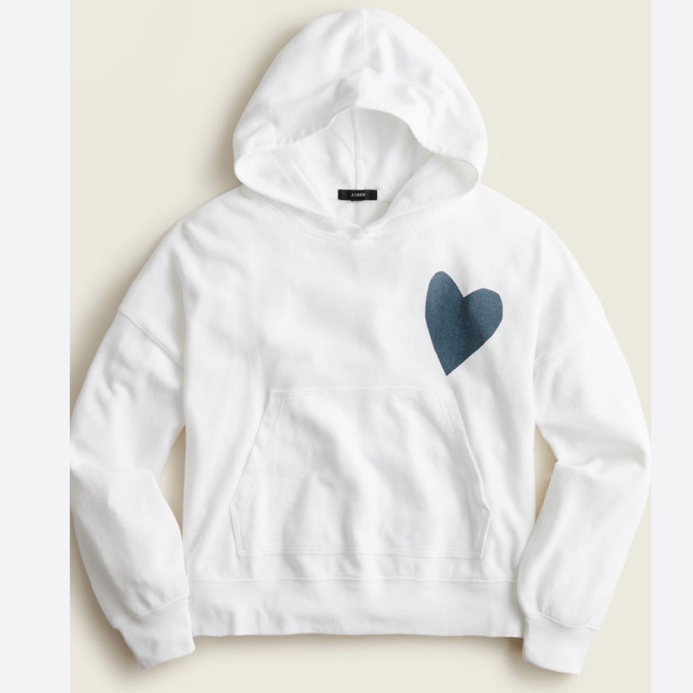 J.Crew Magic Rinse™ White Hoodie with Heart